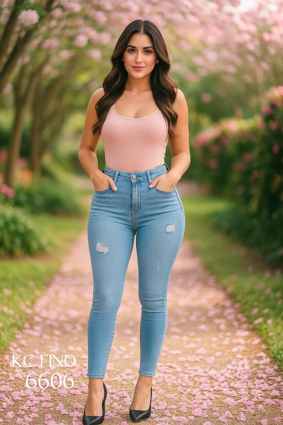 KC Fino 6606 Light-Wash Distressed Skinny Jeans sold by ATHERYA