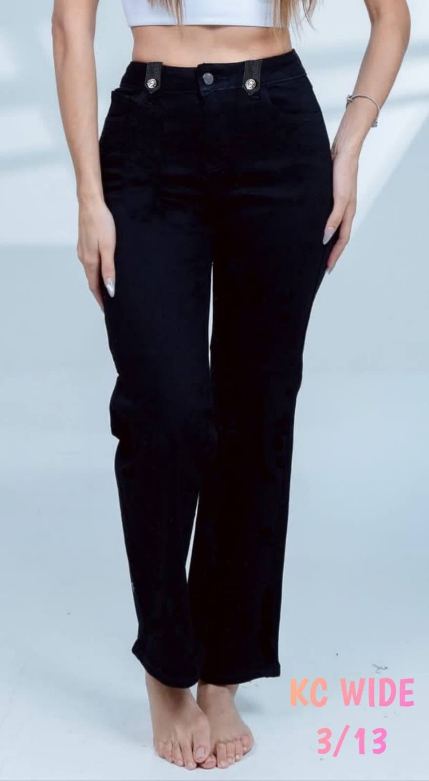 KC Black Wide Straight-Leg Jeans sold by ATHERYA