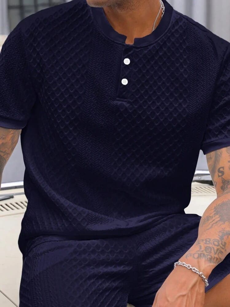 Navy Textured Henley T-Shirt sold by Mi Pequeño Closet - Tiendita D'Sofi