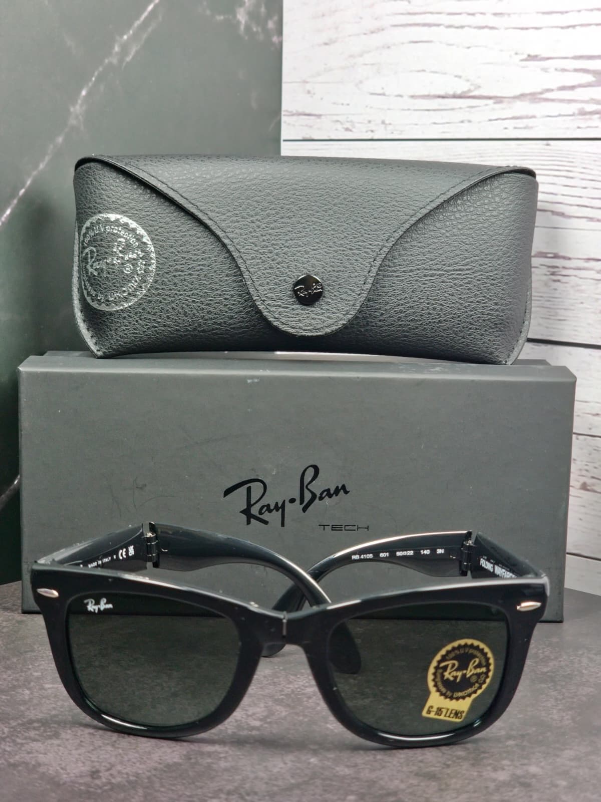Ray-Ban Folding Wayfarer Sunglasses — Black Frame / Green Lenses, seller-confirmed authentic sunglasses sold by Oilvas Store