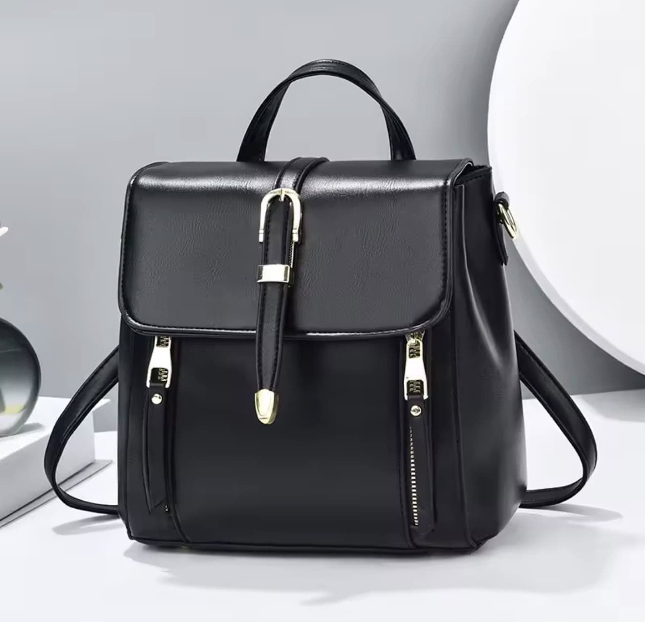 Synthetic Leather Convertible Backpack - Black sold by Pamper Yourself
