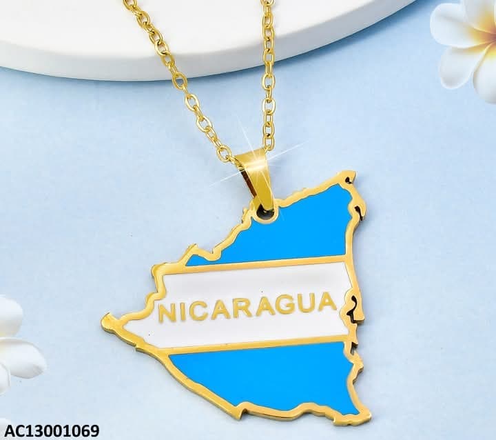 Stainless Steel Nicaragua Flag Map Necklace sold by Pamper Yourself