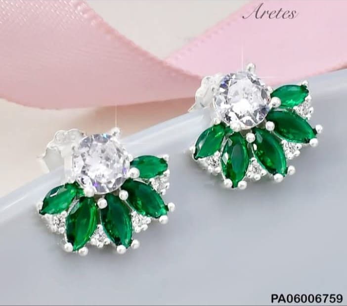 925 Silver Green Crystal Floral Stud Earrings sold by Pamper Yourself