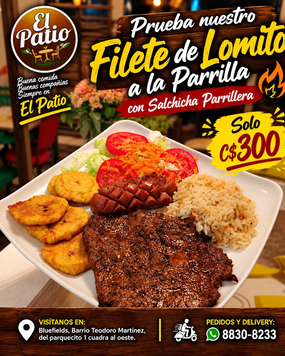 Filete de lomito a la parrilla con salchicha parrillera
